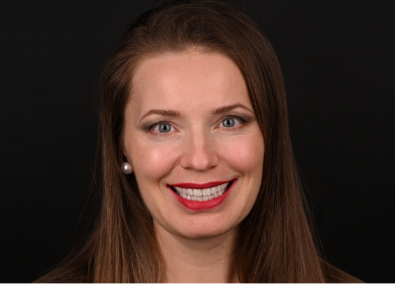 Smiling brunette woman with straight white teeth